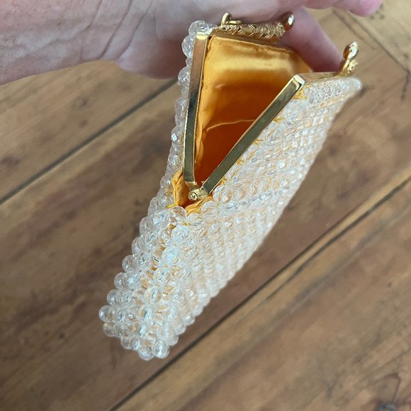 vintage Hong Kong handmade round beaded gold lining serpentine handled purse - Picture 2 of 12